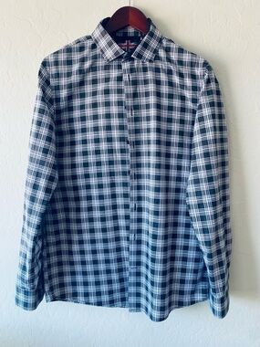 Soul of London Mens Shirt Size M 15.5 Black White Plaid Long Sleeve Button Down